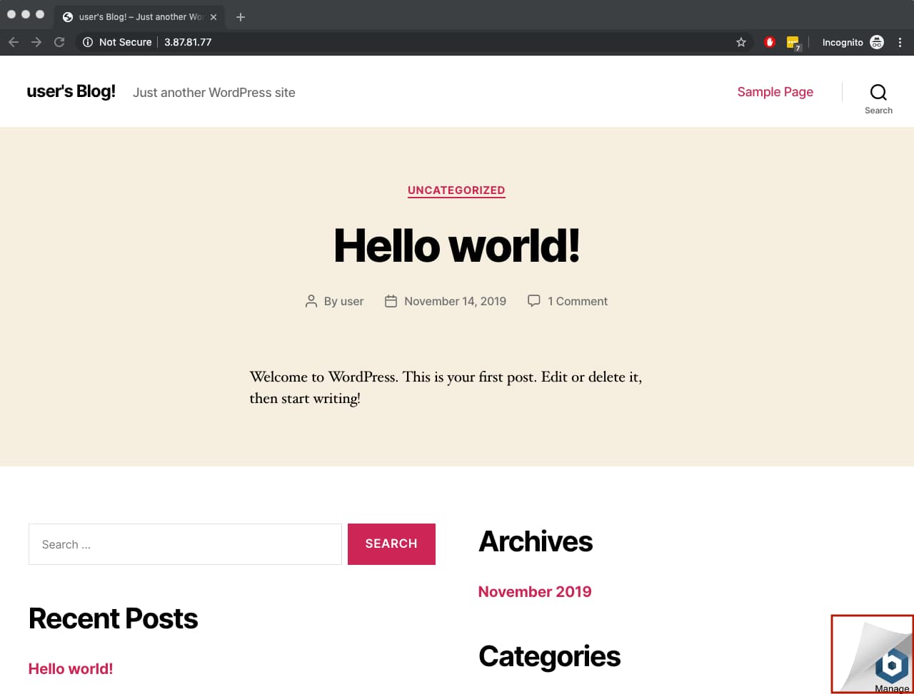 Wordpress with bitnami banner.